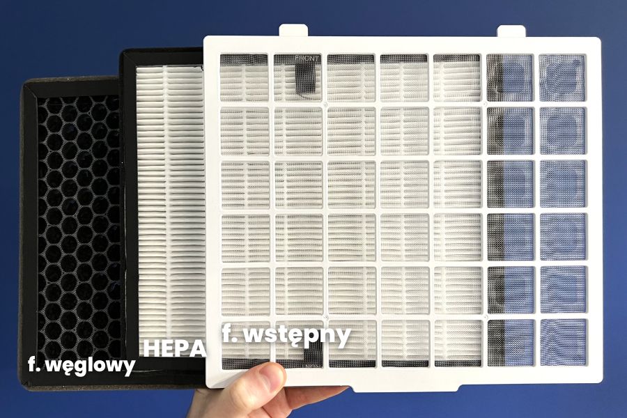 Standardowym filtrem w osuszaczu powietrza jest filtr wstępny, filtry dodatkowe to filtr HEPA i filtr węglowy